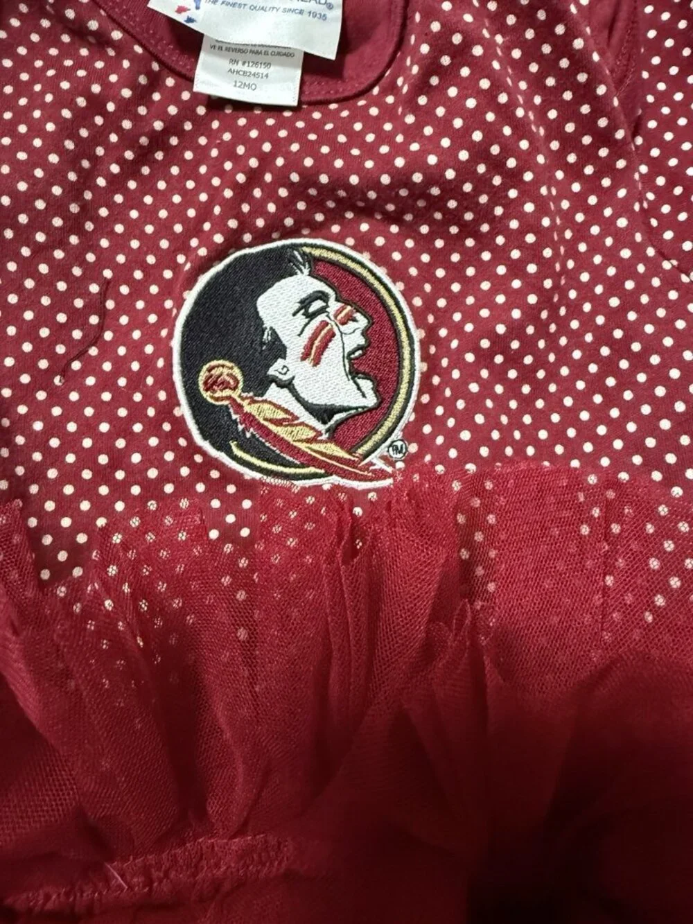 Two Feet Ahead FSU Seminole Noles Baby 12 Month One Piece Tulle Tutu Accent Logo